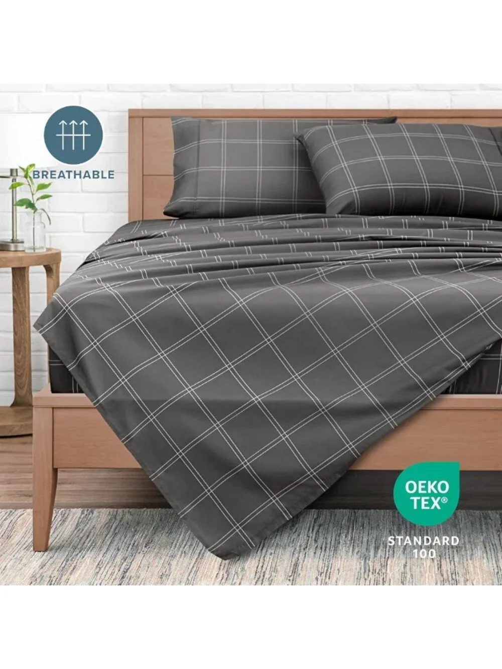 Modern Plaid Queen Sheet Set - Soft, Stylish Grey/White Bedding Essentials